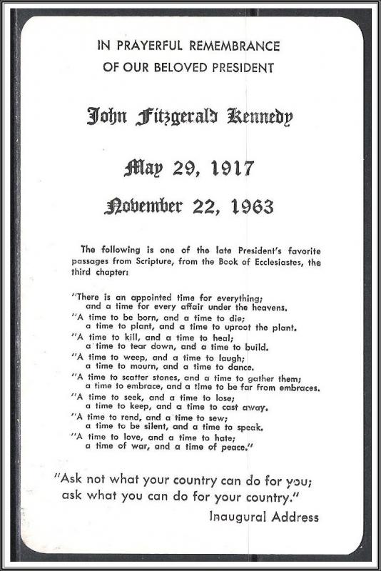 President John F Kennedy Memorial Card - [MX-289}