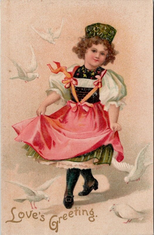Valentine Clapsaddle Girl and Doves Loves Greeting Mountville PA Postcard X13
