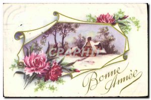 Old Postcard Happy New Year Flowers