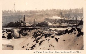Muskegon River Michigan Hardy Dam Oxbow Winter Scene Real Photo Postcard AA71964