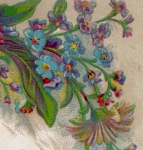 1880s Victorian Religious Trade Card Forget-Me-Nots Flowers Bible Quote F116