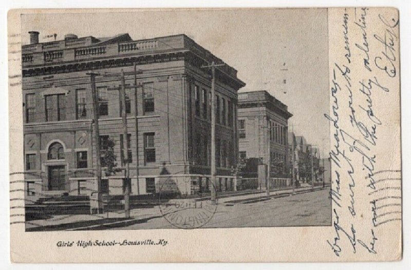 53019 GIRLS HIGH SCHOOL LOUISVILLE KY ANTIQUE POSTCARD 1907