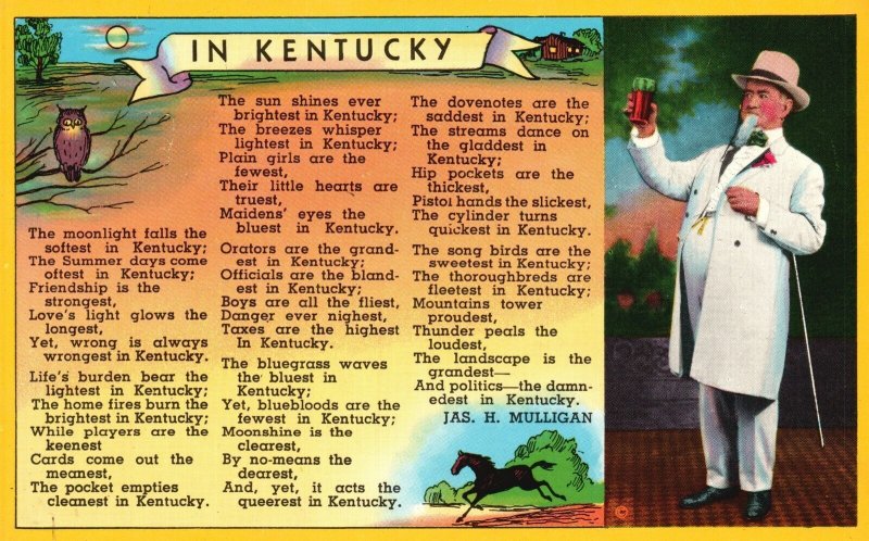 Vintage Postcard In Kentucky By Jas H. Mulligan Poem State of Kentucky K.Y.