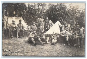 c1910's European US Army Soldiers Camp Tent WWI RPPC Photo Antique Postcard