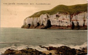 VINTAGE POSTCARD THE CAVES AT THORNWICK BAY FLAMBOROUGH YORKSHIRE ENGLAND 1931