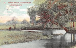 Janesville Wisconsin~Spring Brook Looking East~Cow Grazing in Pasture~1908 Pc