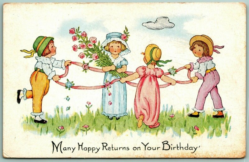 Children Many Happy Returns On Your Birthday Pink Of Perfection DB Postcard G3