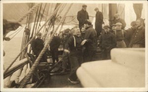 Men Dance Dancing Ship Gay Interest Fishing Alaska Trip c1910 RPPC Postcard