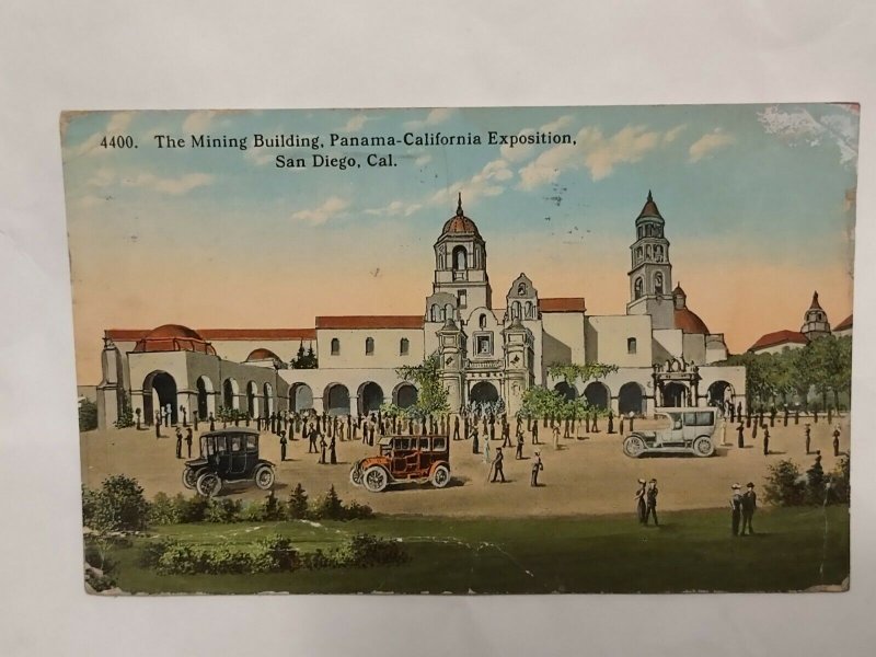 Postcard Mining Building Panama Calif Expo San Diego 1913 Old Cars LA NY 1037