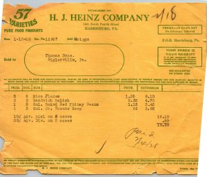 1928  Harrisburg  Pennsylvania  H. J. Heinz Company  Receipt  8 x 7