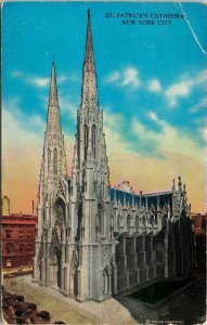 St Patricks Cathedral New York City NY Sunset Birds Eye View VTG Postcard UNP 