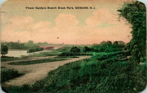 Vtg Postcard 1909 Newark NJ New Jersey Flower Gardens Branch Brook Park  Q15