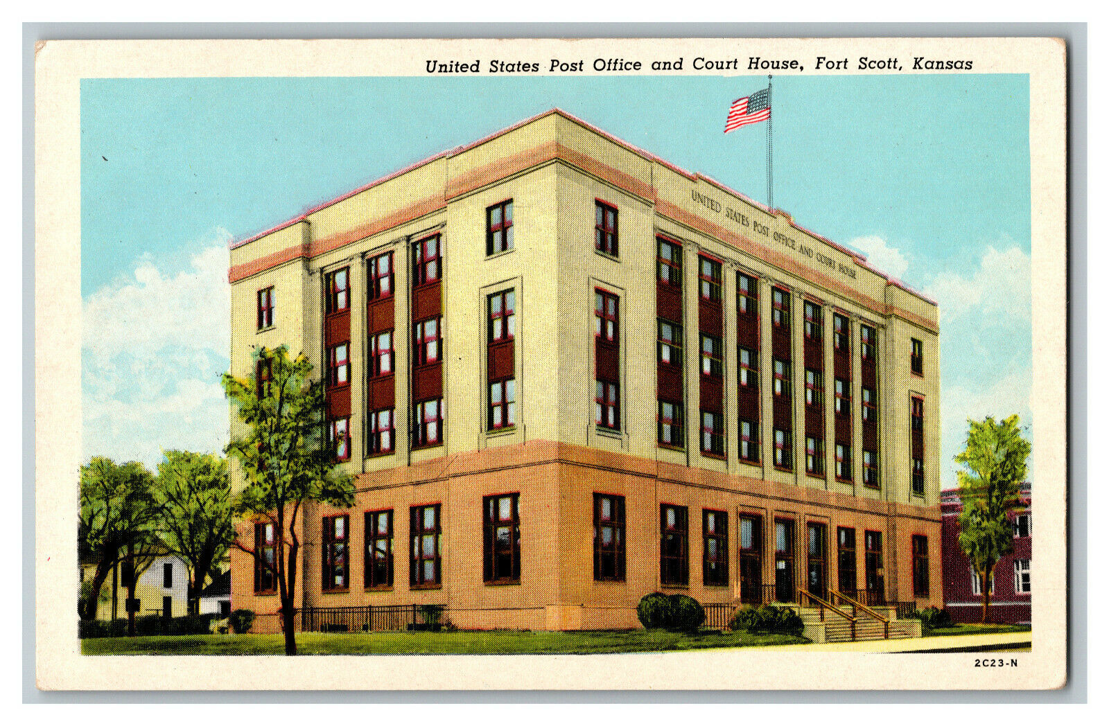 Postcard U. S. Post Office Court House Fort Scott KS Vintage Standard