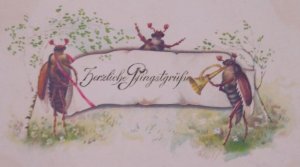 Anthropomorphic Bugs Insects Trumpet Vintage Pentecost Pfingsten Postcard German