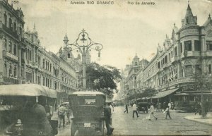 brazil, RIO DE JANEIRO, Avenida Rio Branco, Tram Car (1910s) Postcard