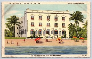 Vintage Postcard Marine Terrace Hotel Building Ocean Miami Beach Florida FL