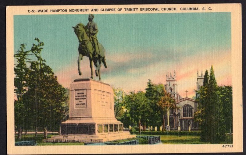 South Carolina COLUMBIA Wade Hampton Monument Trinity Episcopal Church LINEN