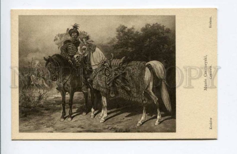 424197 POLAND Czartoryski museum Krakow Kossak Horseman Vintage postcard