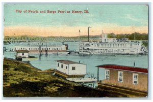c1910's City Of Peoria & Barge Pearl Truss Bridge Ferry Henry Illinois Postcard