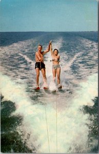 GA Water Sport Couple Water Skiing Greetings from BOWDON GEORGIA Postcard Y9