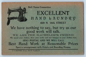 Singer Sewing Excellent Hand Laundry Philadelphia PA Advertising Postcard