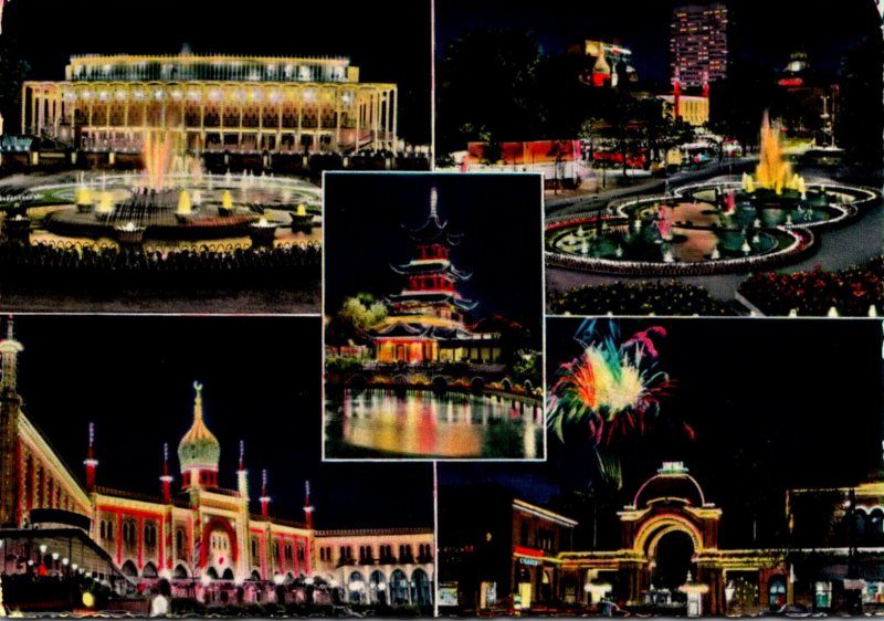 Denmark Copenhagen Tivoli At Night Multi View 1965