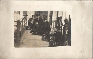 RPPC Young Boys Stoop Sitting With Cigar Kitten c1915 Real Photo Postcard U19