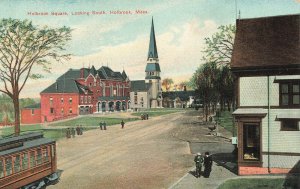 Holbrook MA Square Looking South Trolley Church Postcard