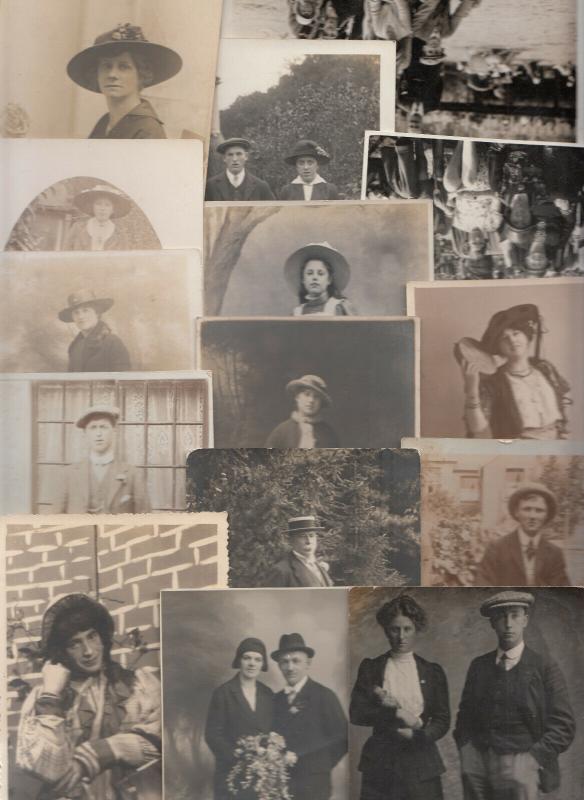 Bulk lot 20 early photo postcards people wearing hats