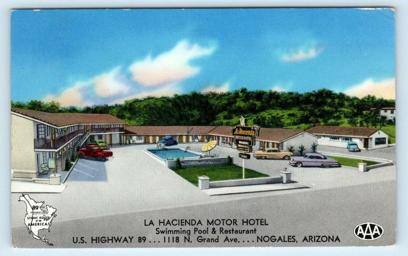 NOGALES, AZ ~ Roadside LA HACIENDA MOTEL c1950s Santa Cruz County Postcard