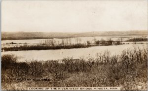 Miniota Manitoba MB Looking up River West Bridge Miniota RPPC Postcard H5