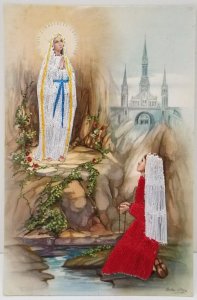 Our Lady of Lourdes Je Suis L'Immaculee Conception Silk Embroidered Postcard C2