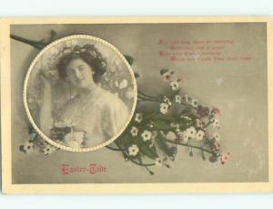 Pre Linen Easter Pretty Girl With Flowers In Her Hair K2944 Topics Holidays Celebrations Easter Postcard Hippostcard