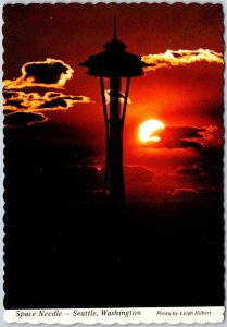 Space Needle Seattle Washington Silhouette Against The Sun Attraction Postcard
