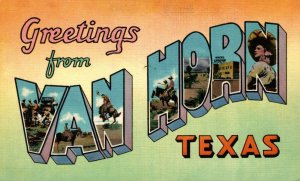 USA Greetings From Van Horn Texas Linen Postcard 08.54