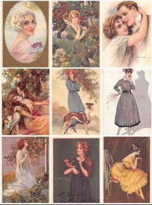 Art by Tito Corbella Love Romance Greyhound Dog etc lot of 9 postcards B899