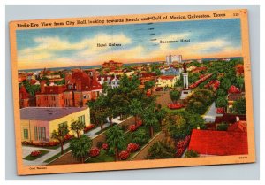 Vintage 1930's Postcard City Hall Beach and Gulf of Mexico Galveston Texas