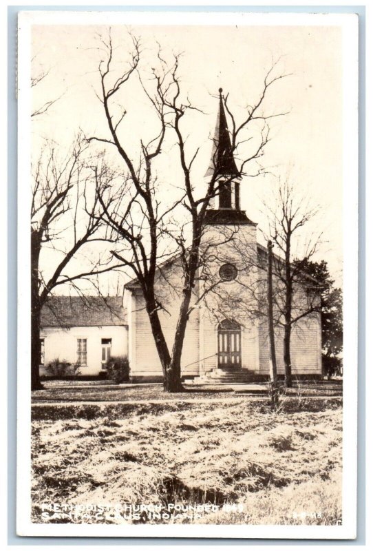 Santa Claus Indiana IN Postcard RPPC Photo Methodist Church 1947 Vintage Posted