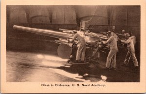 Postcard Class in Ordnance, U.S. Naval Academy Sailors with Large Gun