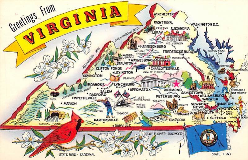 Greetings from Virginia, USA Map Unused 