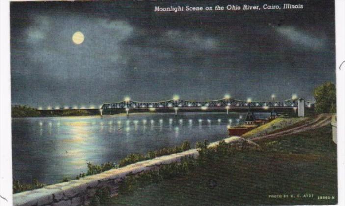 Illinois Cairo Moonlight Scene On The Ohio River 1966 Curteich