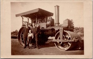 1910s Mint Germany RPPC Real Picture Postcard Family Portrait and Steam Roller
