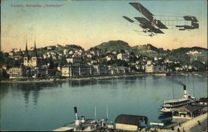 Luzerne Switzerland Aeroplan Herbster Plane Airplane c1910 Vintage Postcard