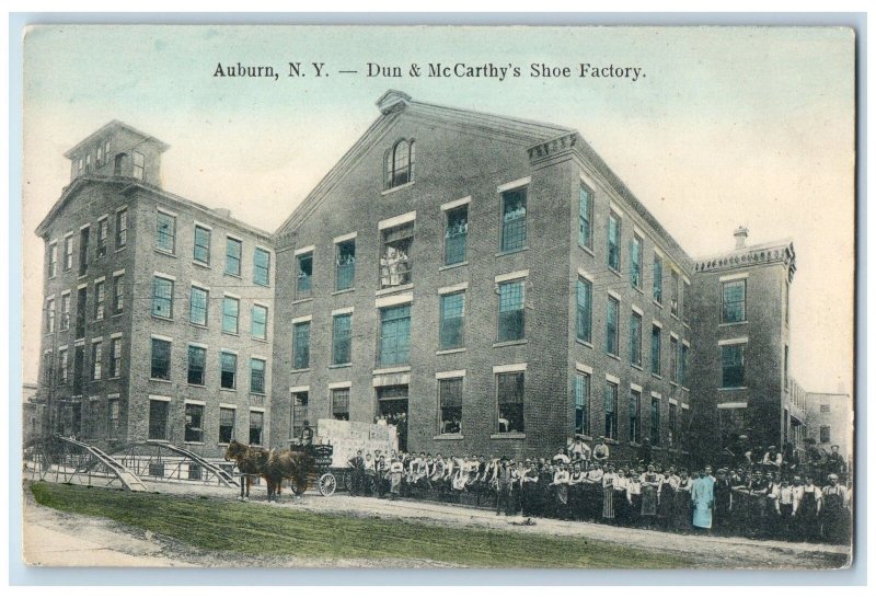 c1905's Dun McCarthy Shoe Factory Auburn New York NY Employees Wagon Postcard
