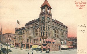 Vintage Postcard Masonic Temple Cor. State & Main St. Springfield Massachusetts