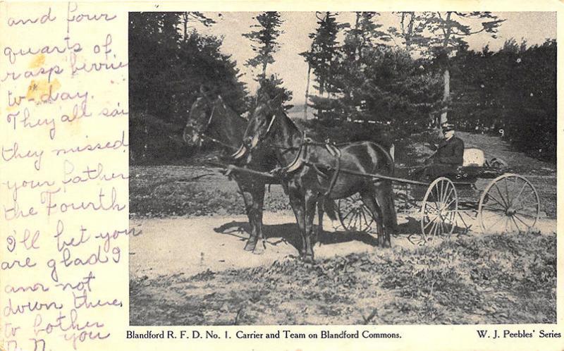 Blandford MA R.F.D. #1 Mail Carrier Horse & Wagon Postcard