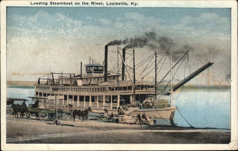 LOUISVILLE KY Loading Steamboat on the River c1920 Postcard 