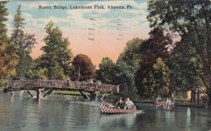 ALTOONA, Pennsylvania, PU-1920; Rustic Bridge, Lakemont Park, People Canoeing