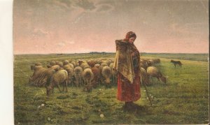 Millet. The Shepherdess Fine art, painting, old vintage French postcard