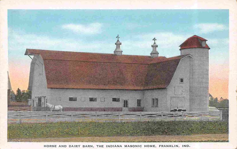 Horse Dairy Barn Farm Indiana Masonic Home Franklin Indiana 1930s postcard